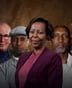 « Rwanda : témoins du génocide » : Jean-François Dupaquier, Étienne Nsanzimana, Louise Mushikiwabo, Faustin  Murangwa et Jean Hatzfeld. © MONTAGE JA : YVES FORESTIER pour JA
