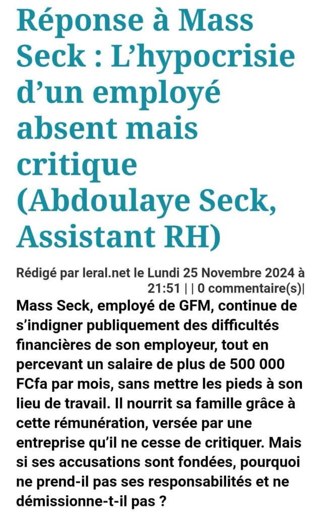 Mass Seck accuses Dame Dieng de manipulation médiatique