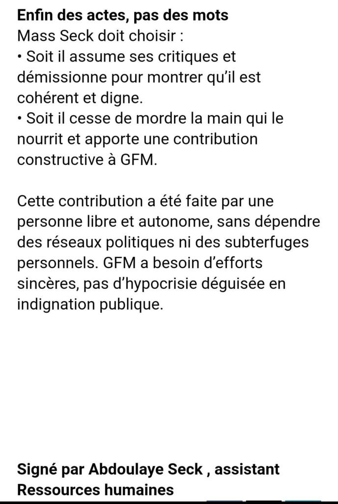 Mass Seck accuses Dame Dieng de manipulation médiatique