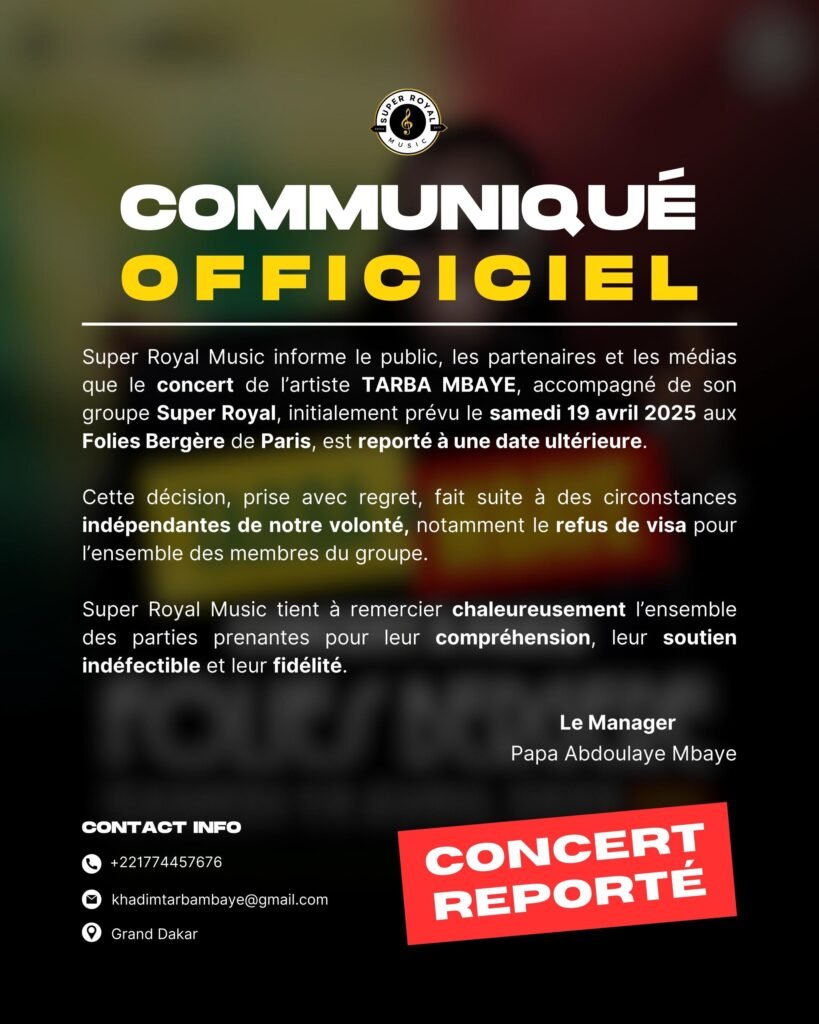 Tarba Mbaye : concert parisien reporté en raison de visas refusés